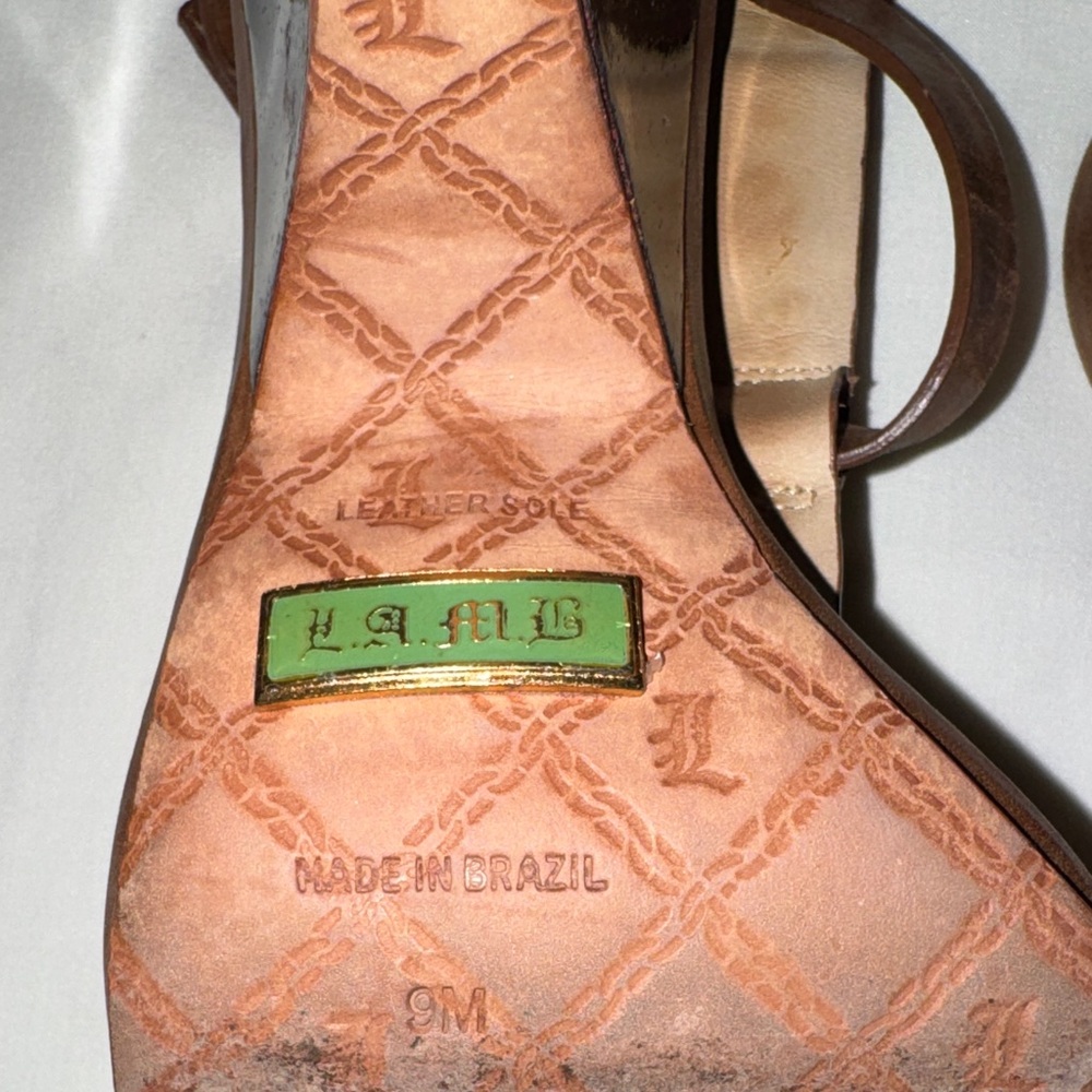 L.A.M.B. Brown Genuine Leather Heels Strappy Sandals Size 9M - Picture 2 of 9